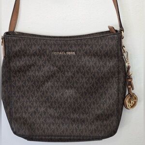 Michael Kors Brown MK Monogram Crossbody Bag Leather Strap